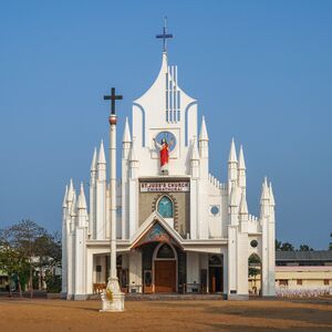 The exterior of St Judes Church, Chinnathurai, Tamil Nadu. Christianity is believed to have been introduced to India by the late 2nd century by Syriac-speaking Christians.