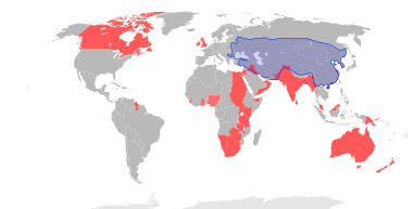 A map of the British and Mongol empires at their respective greatest extents